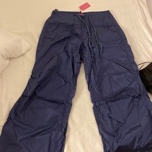 Nylon cargo navy blue pants